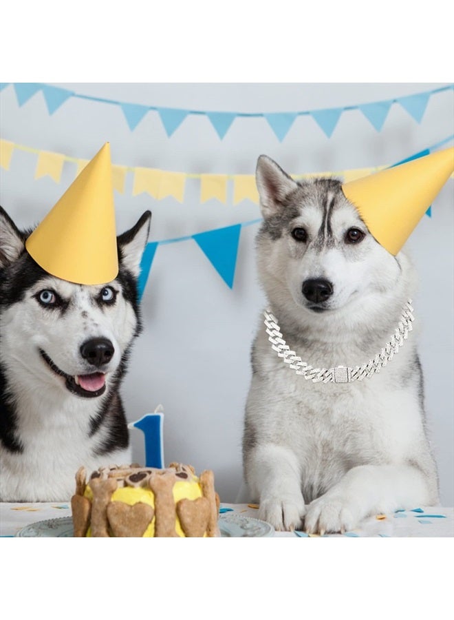 KOLODOGO Dog Chain Collar Glitter Diamond Cuban Collar Walking Metal Chain Collar with Design Secure Buckle Pet Metal Link Chain Jewelry Accessories for Small Medium Large Dogs Cats (16Inch, Silver) - Image 5