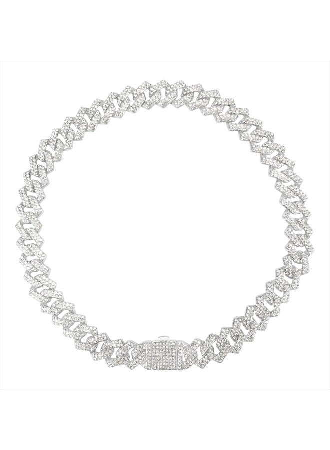 KOLODOGO Dog Chain Collar Glitter Diamond Cuban Collar Walking Metal Chain Collar with Design Secure Buckle Pet Metal Link Chain Jewelry Accessories for Small Medium Large Dogs Cats (16Inch, Silver) - Image 1