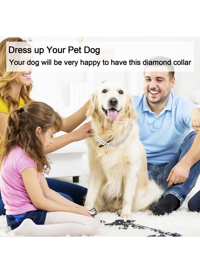 KOLODOGO Dog Chain Collar Glitter Diamond Cuban Collar Walking Metal Chain Collar with Design Secure Buckle Pet Metal Link Chain Jewelry Accessories for Small Medium Large Dogs Cats (16Inch, Silver) - Image 3