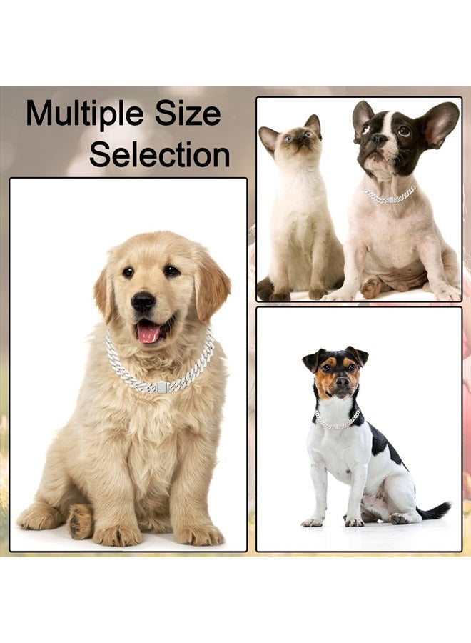 KOLODOGO Dog Chain Collar Glitter Diamond Cuban Collar Walking Metal Chain Collar with Design Secure Buckle Pet Metal Link Chain Jewelry Accessories for Small Medium Large Dogs Cats (16Inch, Silver) - Image 2