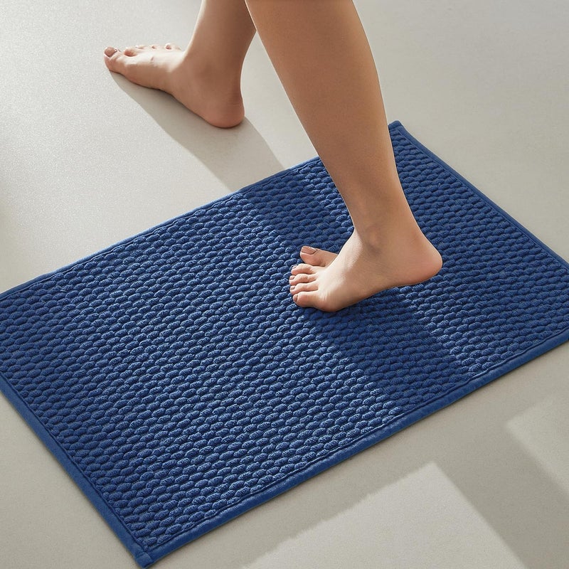 TYUU Bathroom Rugs Non Slip Washable, Super Absorbent Thin Bath Mat Small Quick Dry Low Pile Bathroom Rug, Navy Blue 16"x24" - Image 1