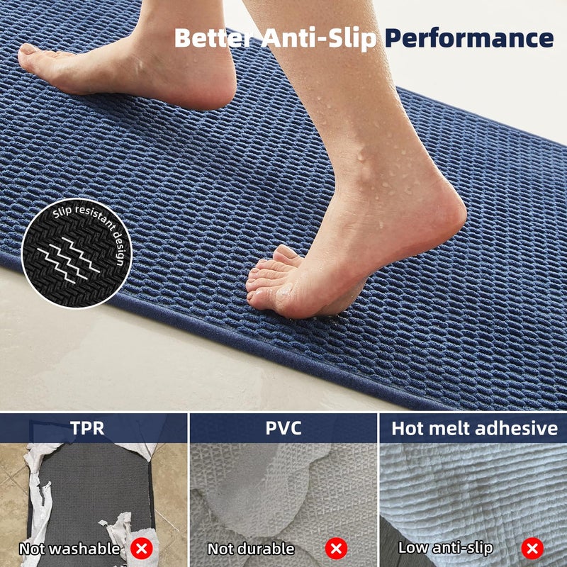 TYUU Bathroom Rugs Non Slip Washable, Super Absorbent Thin Bath Mat Small Quick Dry Low Pile Bathroom Rug, Navy Blue 16"x24" - Image 4