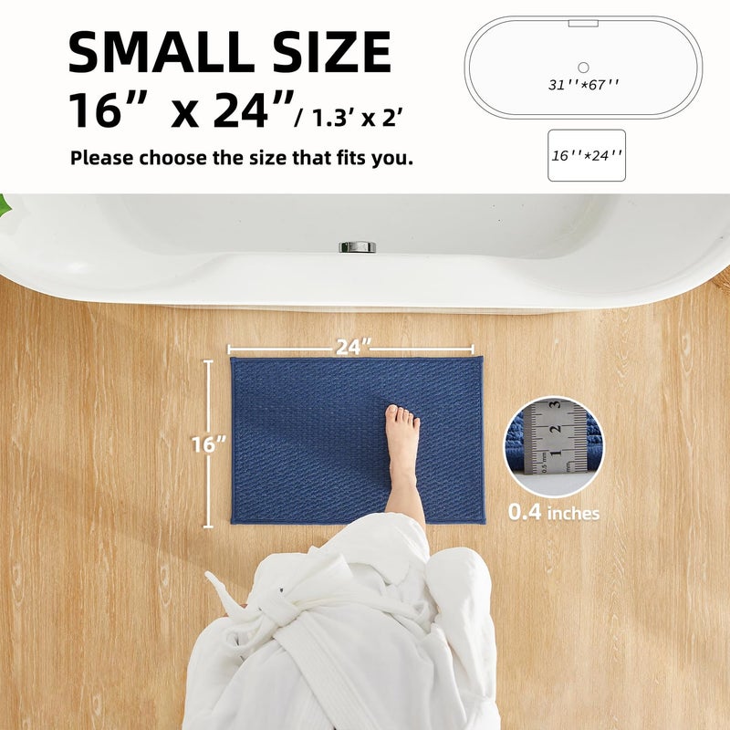 TYUU Bathroom Rugs Non Slip Washable, Super Absorbent Thin Bath Mat Small Quick Dry Low Pile Bathroom Rug, Navy Blue 16"x24" - Image 2