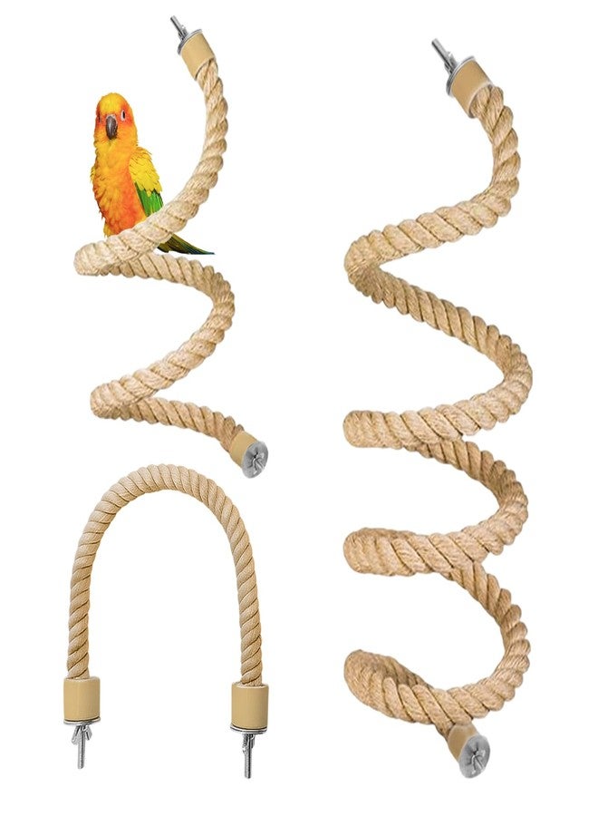 DINTSTYLE 3pcs Bird Rope Perch for Parrots,Bird Cage Climbing Rope Toys Accessories,Bendable Climbing,Bendable Natural Jute Boing with Pine Wood and Stainless Steel Mount,Parakeet Lovebirds(Natural Jute) - Image 1