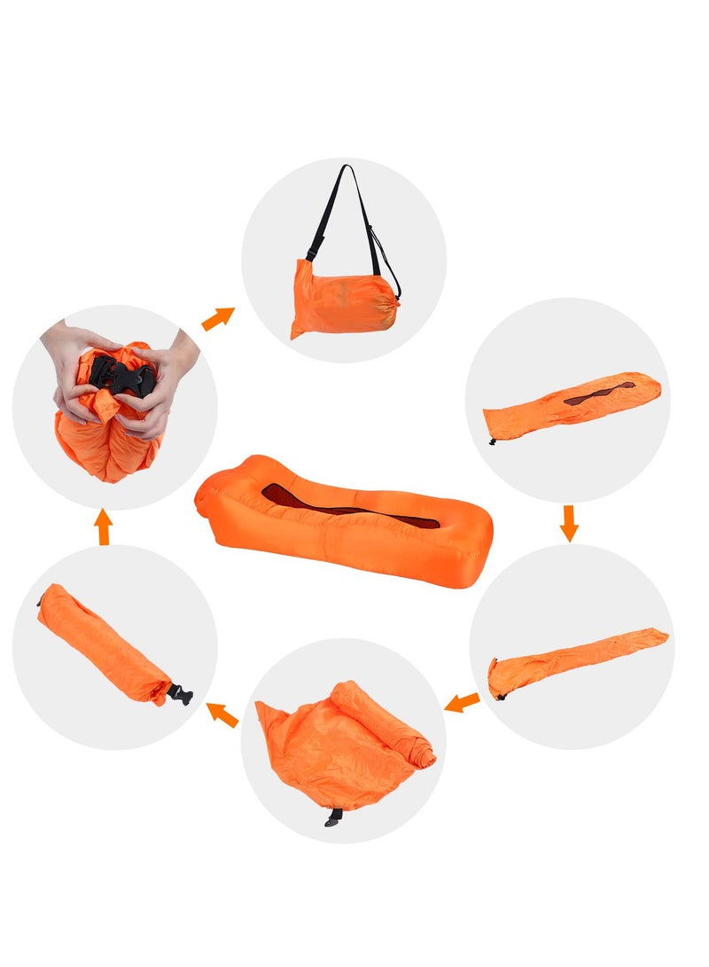 Zikra "Inflatable Lounger, Portable Inflatable Couch Mesh Hollow Air Hammock Anti Leakage Air Chair for Outdoor Camping Hiking Beach Traveling Music Festivals Backyard, No Pump Required (Orange) " - Image 5