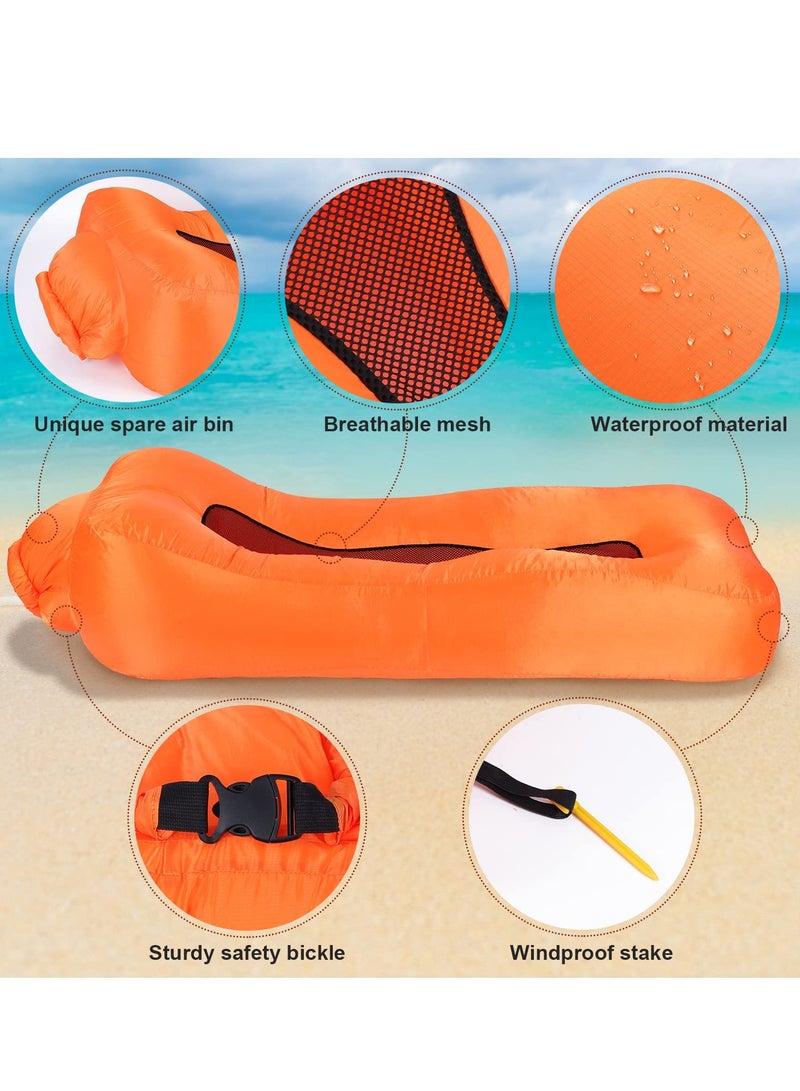 Zikra "Inflatable Lounger, Portable Inflatable Couch Mesh Hollow Air Hammock Anti Leakage Air Chair for Outdoor Camping Hiking Beach Traveling Music Festivals Backyard, No Pump Required (Orange) " - Image 3