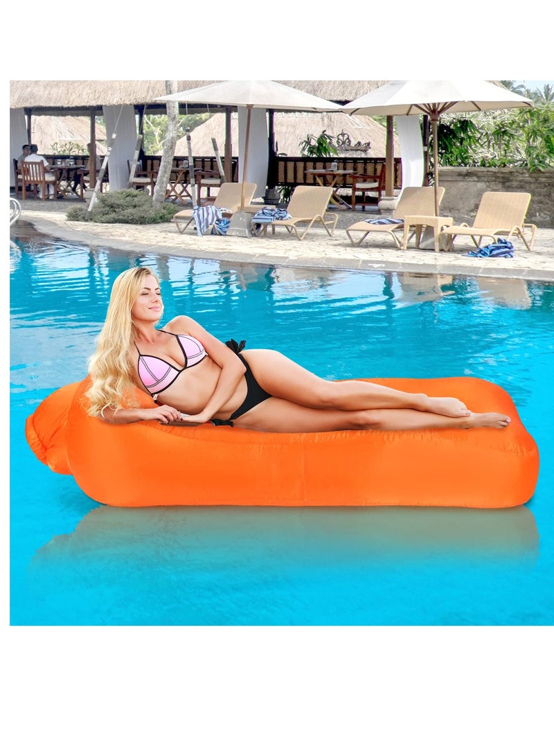 Zikra "Inflatable Lounger, Portable Inflatable Couch Mesh Hollow Air Hammock Anti Leakage Air Chair for Outdoor Camping Hiking Beach Traveling Music Festivals Backyard, No Pump Required (Orange) " - Image 1