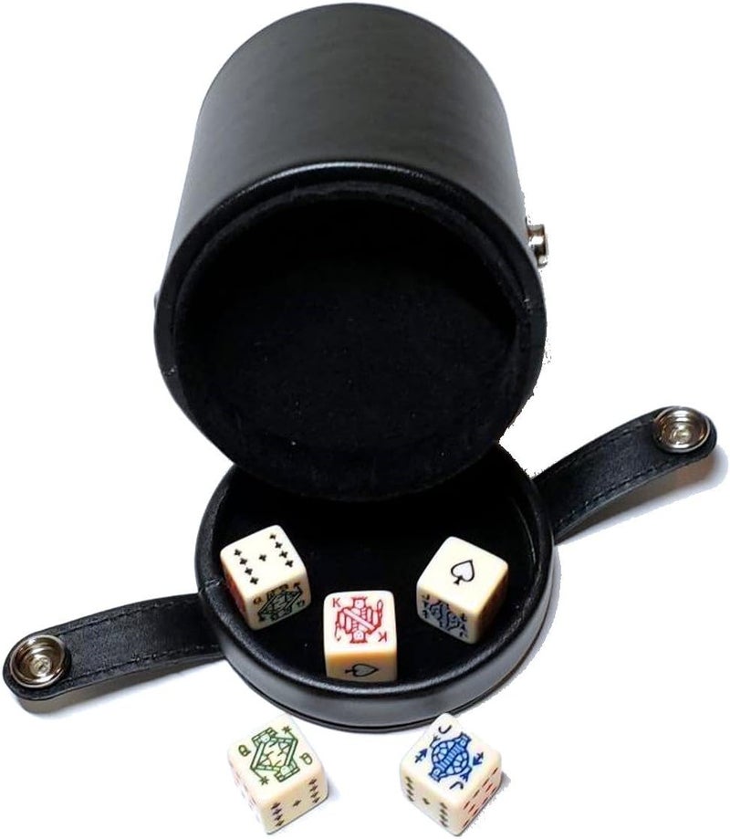 CHH Black Leatherette Deluxe Dice Cup With Storage Compartment for Included Poker Dice Set - Image 3
