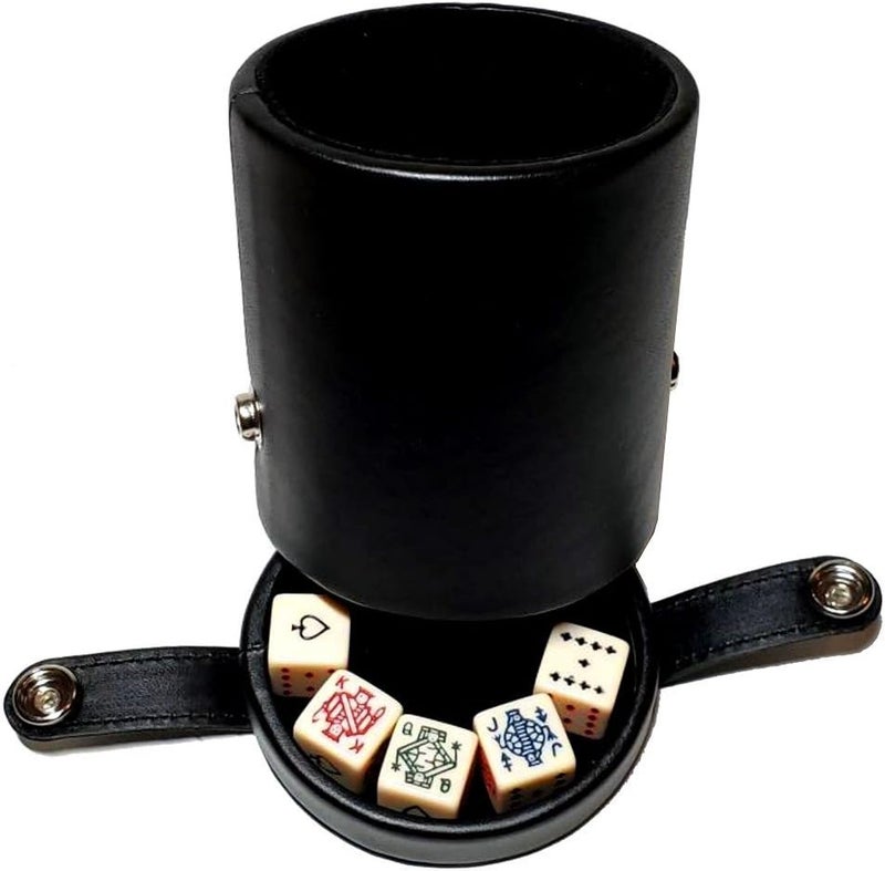 CHH Black Leatherette Deluxe Dice Cup With Storage Compartment for Included Poker Dice Set - Image 1