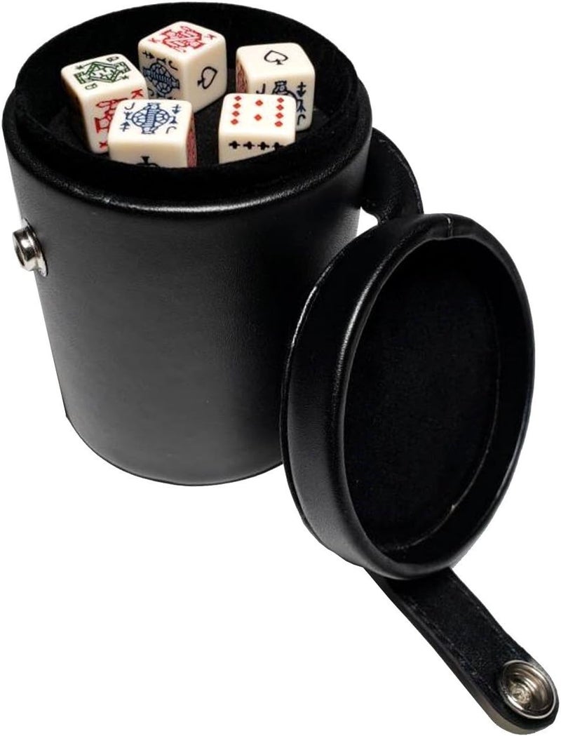 CHH Black Leatherette Deluxe Dice Cup With Storage Compartment for Included Poker Dice Set - Image 2