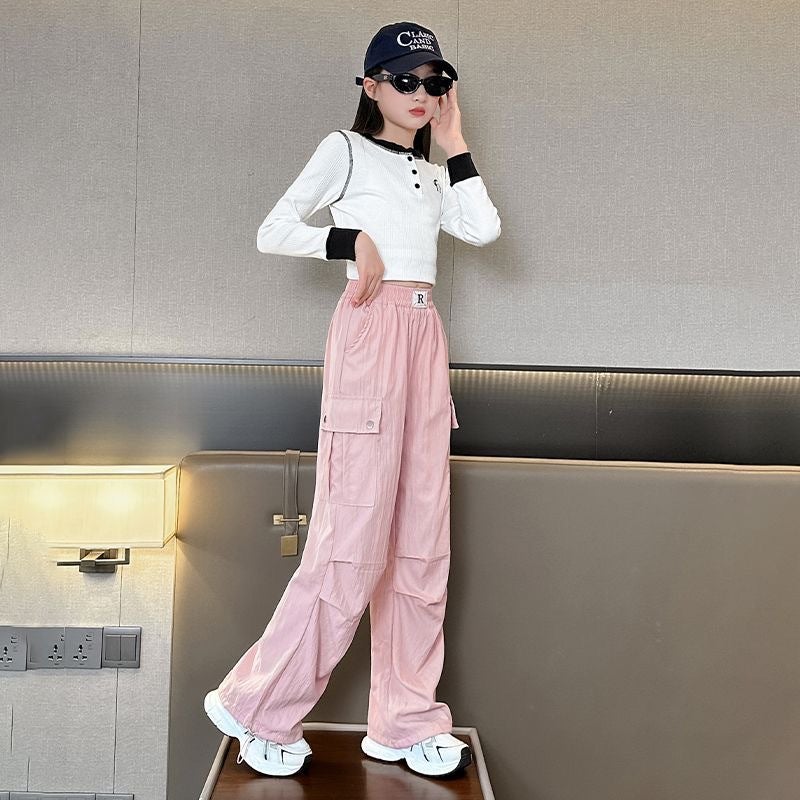 Girls' Pants Western Style Children'S Casual Wide Leg Pants Summer Spring Loose Overalls - Image 1