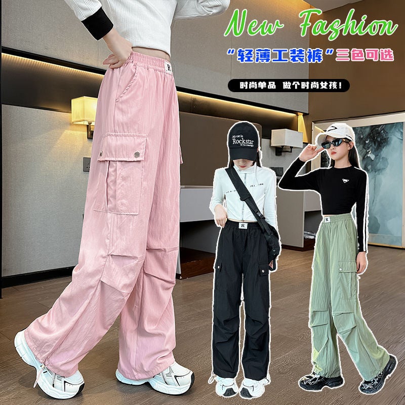 Girls' Pants Western Style Children'S Casual Wide Leg Pants Summer Spring Loose Overalls - Image 3