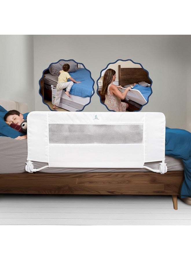 hiccapop 44" x 19" Bed Rail for Toddlers, Heavy-Duty Safety Bed Rail for Twin, Full, Queen Beds, Soft Mesh Cover & Swing-Down Design, Easy No-Tool Installation (White) - Image 1
