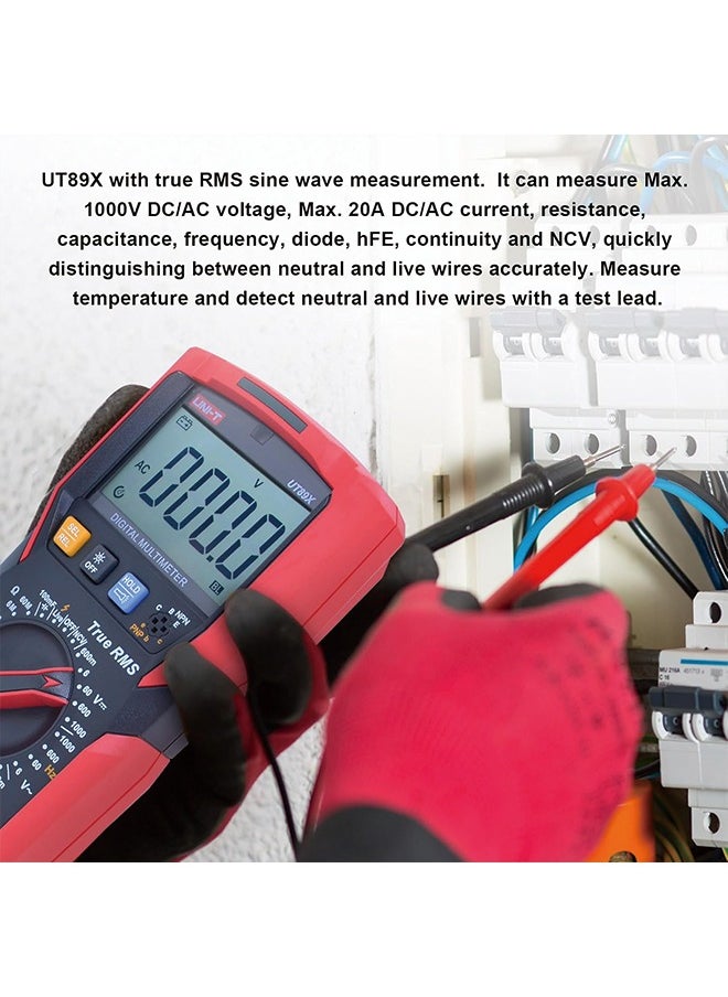يوني تي - UNI-T UT89X جهاز اختبار رقمي متعدد، TRMS 6000 التهم AC DC 1000V Multimetro فولت أوم متر السيارات السعة الكهربائية المتعدد، يقيس درجة الحرارة الحالية مقاومة NCV - Image 1
