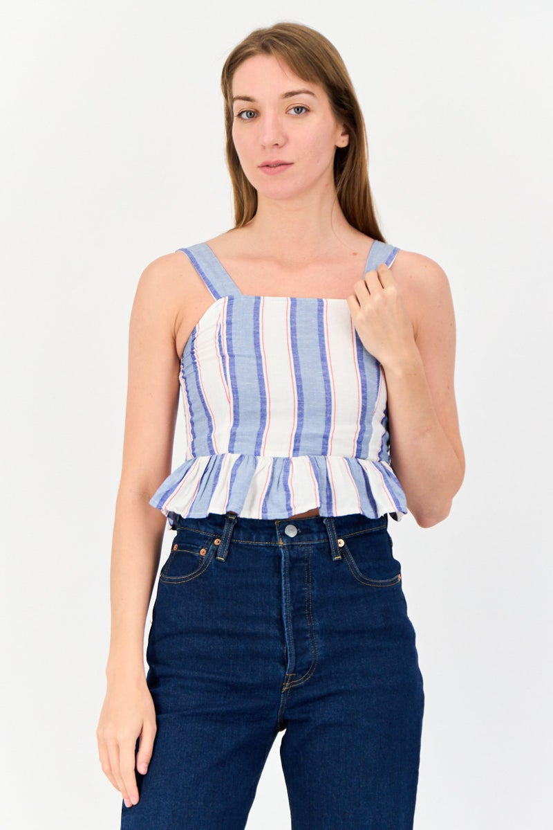 ONLY Women Square Neck Sleeveless Stripe Top, Multicolor  - Image 1
