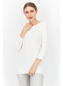 Zero Women Round Neck Long Sleeve Textured Top, White  - Image 1
