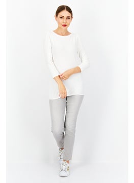 Zero Women Round Neck Long Sleeve Textured Top, White  - Image 2