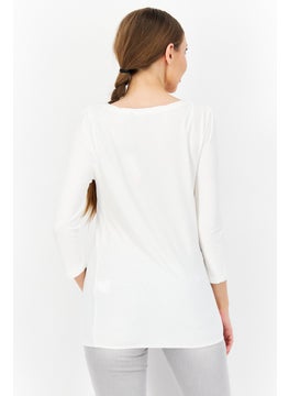 Zero Women Round Neck Long Sleeve Textured Top, White  - Image 3