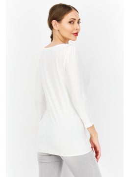 Zero Women Round Neck Long Sleeve Textured Top, White  - Image 4