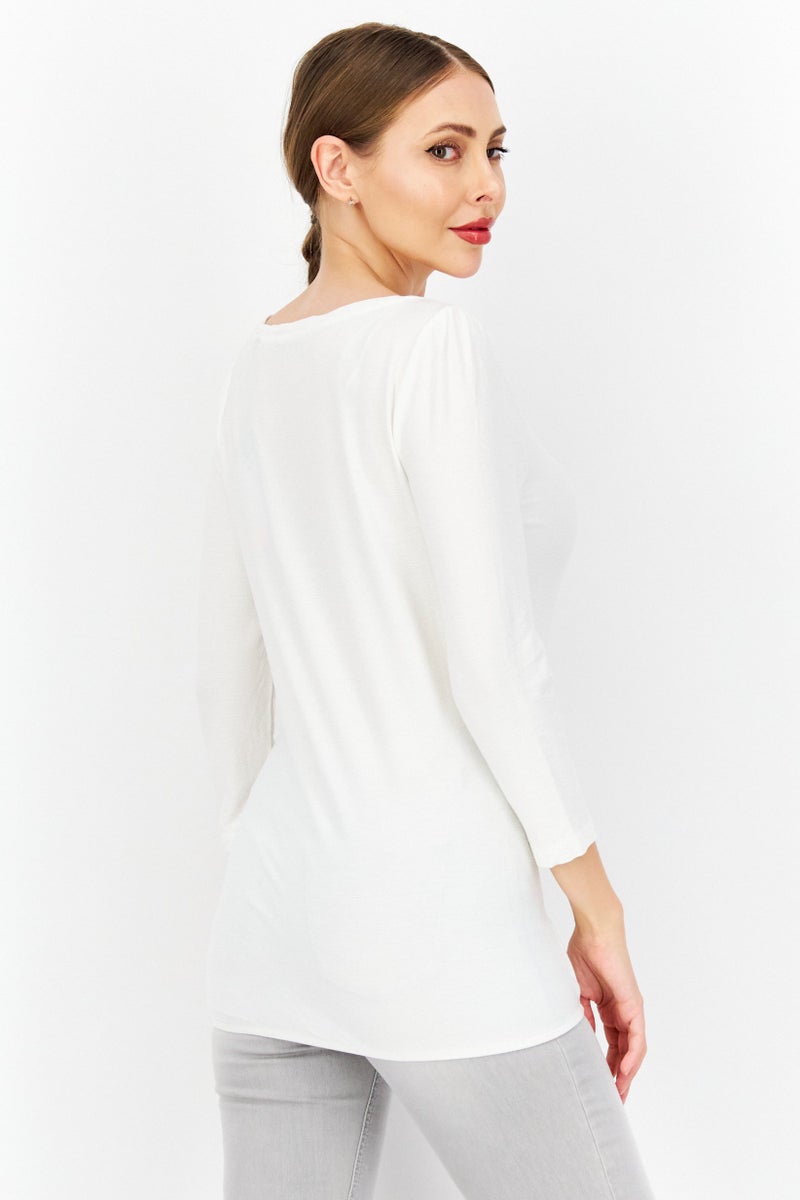 Zero Women Round Neck Long Sleeve Textured Top, White - Image 4