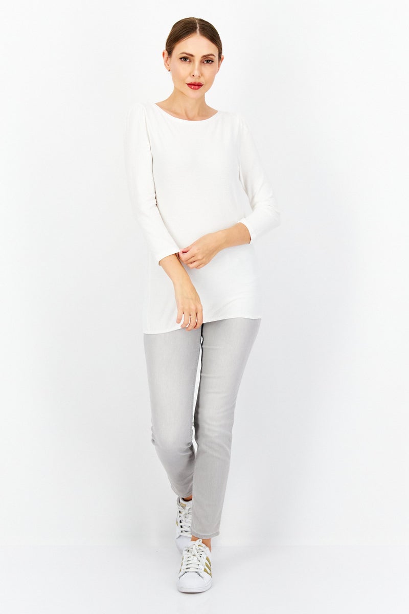 Zero Women Round Neck Long Sleeve Textured Top, White - Image 2
