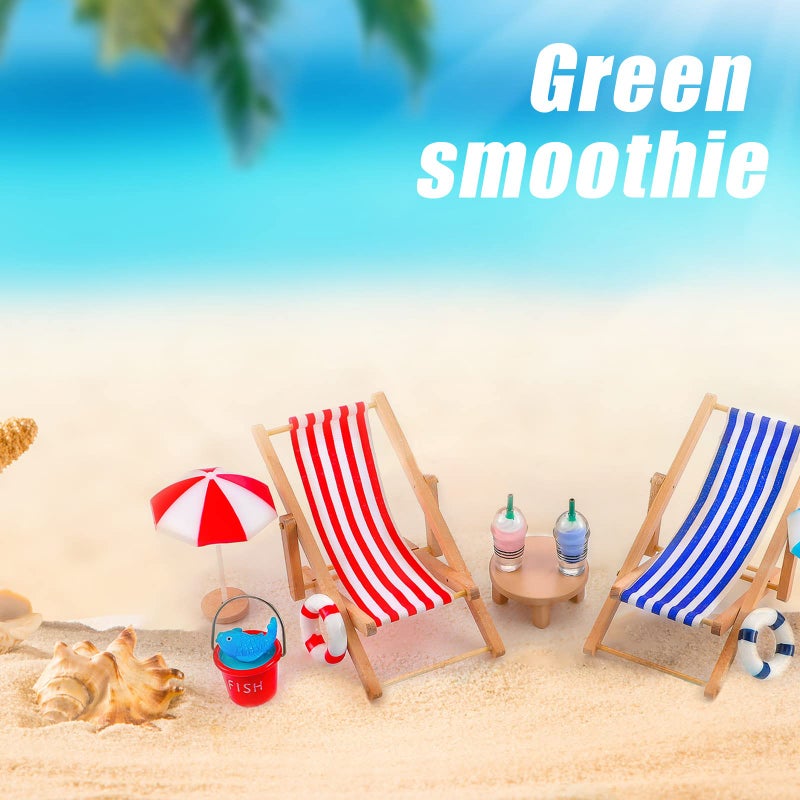 Minatee 25 Pcs Beach Miniature Dollhouse Decoration, Umbrella Palm Chair Miniature Toys Garden Dollhouse Outdoor Accessories Beach Decorations for DIY Garden Plant Pool(Red, Blue) - Image 5
