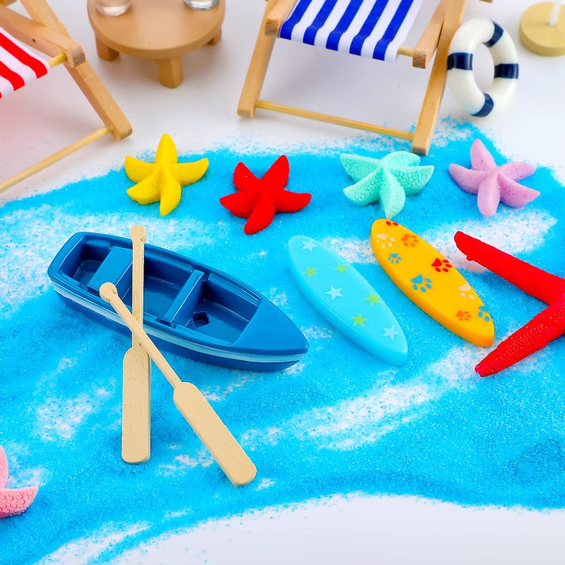 Minatee 25 Pcs Beach Miniature Dollhouse Decoration, Umbrella Palm Chair Miniature Toys Garden Dollhouse Outdoor Accessories Beach Decorations for DIY Garden Plant Pool(Red, Blue) - Image 4