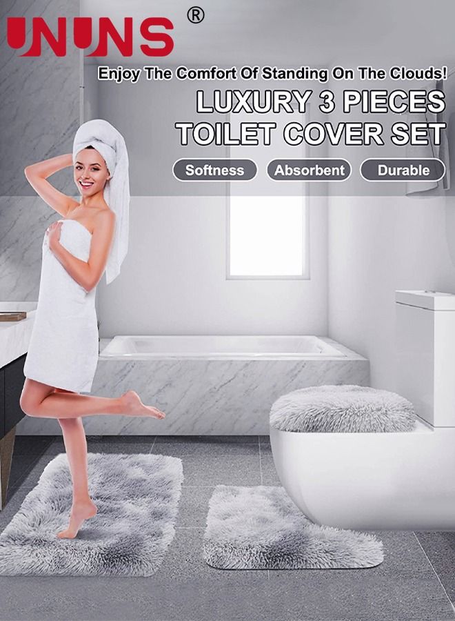 UNUNS 3-Piece Bathroom Rug Set,Bath Rug + Contour Mat + Toilet Seat Cover,Super Long Soft Water Absorbent,Non-Slip Bath Mats For Bathroom Floor,Tub And Shower Room - Image 2