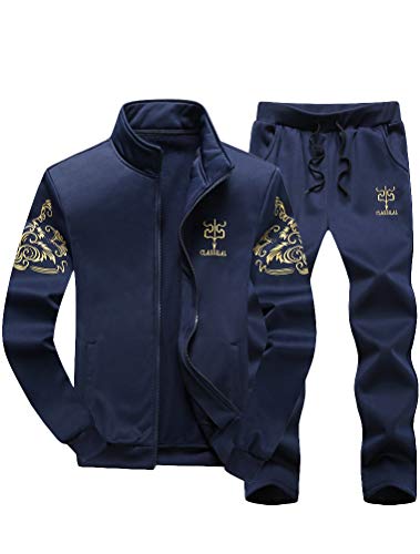 PASOK Men's Casual Tracksuit Full Zip Running Jogging Athletic Sports Jacket And Pants Set Blue 2XL - Image 5