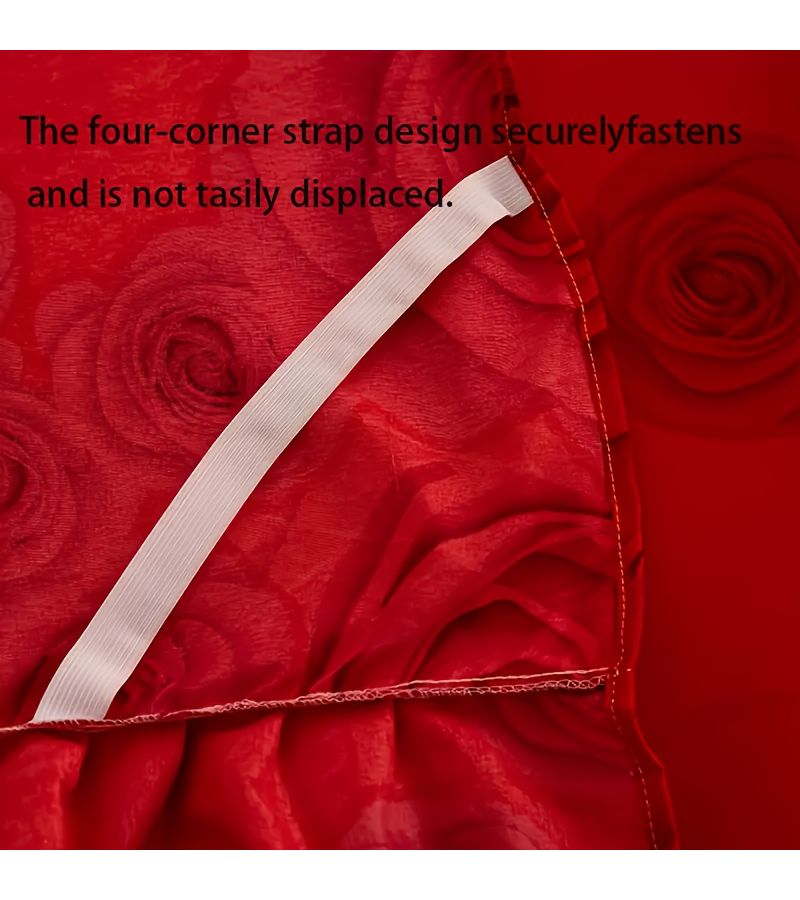 3pcs Bed Skirt Set With Red Rose Print One Bed Skirt And Two Pillowcases Skin Friendly Ruffled Edges Ultra Soft Anti Slip Protective Cover Suitable For All Seasons Bedroom Guest Room Bedding 59 06 By 78 74 Inches - Image 4