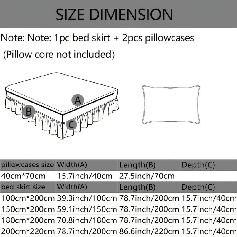 3pcs Bed Skirt Set With Red Rose Print One Bed Skirt And Two Pillowcases Skin Friendly Ruffled Edges Ultra Soft Anti Slip Protective Cover Suitable For All Seasons Bedroom Guest Room Bedding 59 06 By 78 74 Inches - Image 3