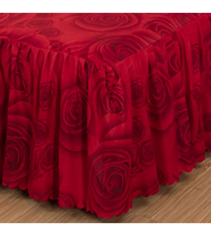 3pcs Bed Skirt Set With Red Rose Print One Bed Skirt And Two Pillowcases Skin Friendly Ruffled Edges Ultra Soft Anti Slip Protective Cover Suitable For All Seasons Bedroom Guest Room Bedding 59 06 By 78 74 Inches - Image 2