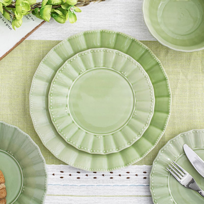 HOMBENE DINNERWARE NOT ONLY FOR DINNER 12 Piece plates and bowls sets for 4 Dinnerware set Porcelain Dish Set House gift Microwave and Dishwasher Safe Mint Glow Green - Image 4