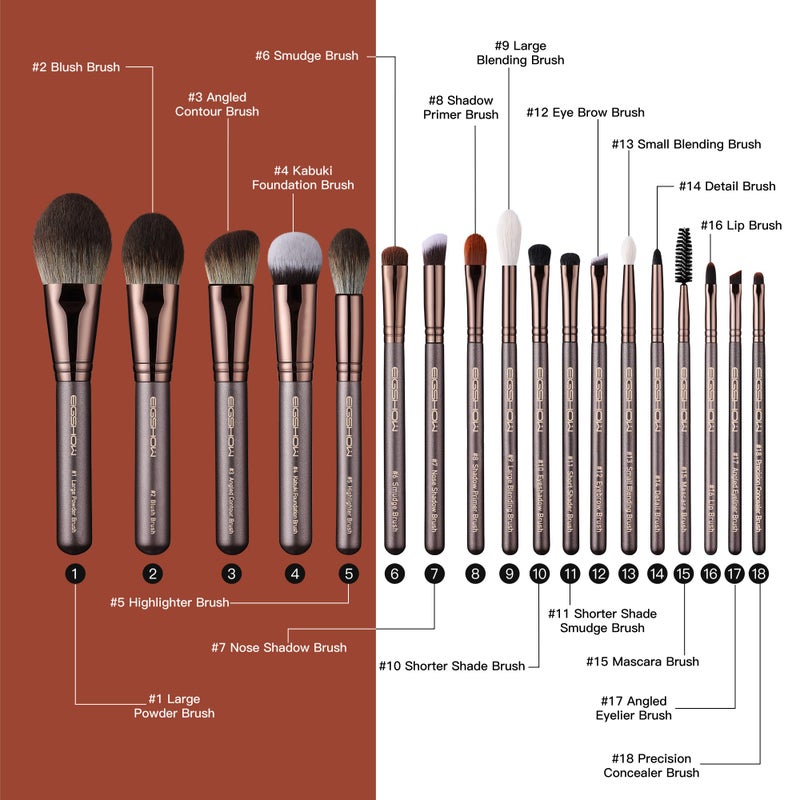 EIGSHOW Professional Makeup Brush Set, Eigshow Makeup Brushes Perfect for Foundation Face Powder Blending Blush Bronzer Eyeliner Eye Shadow Brows with Case, Best Gift for Women, Travel Kit(PRO 18pcs Coffee) - Image 2