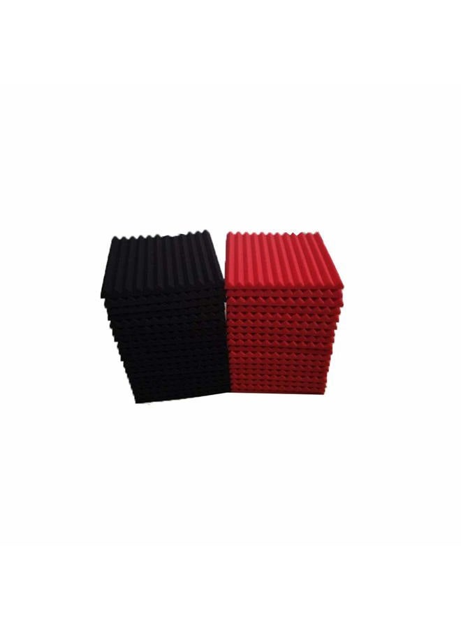 Burdurry 50 Pack Acoustic Panels Soundproof Studio Foam for Walls Sound Absorbing Panels Sound Insulation Panels Wedge for Home Studio Ceiling, 1" X 12" X 12", Black (50PCS, Black&Red) - Image 3