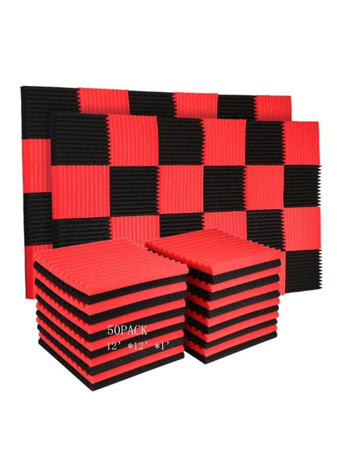 Burdurry 50 Pack Acoustic Panels Soundproof Studio Foam for Walls Sound Absorbing Panels Sound Insulation Panels Wedge for Home Studio Ceiling, 1" X 12" X 12", Black (50PCS, Black&Red) - Image 1
