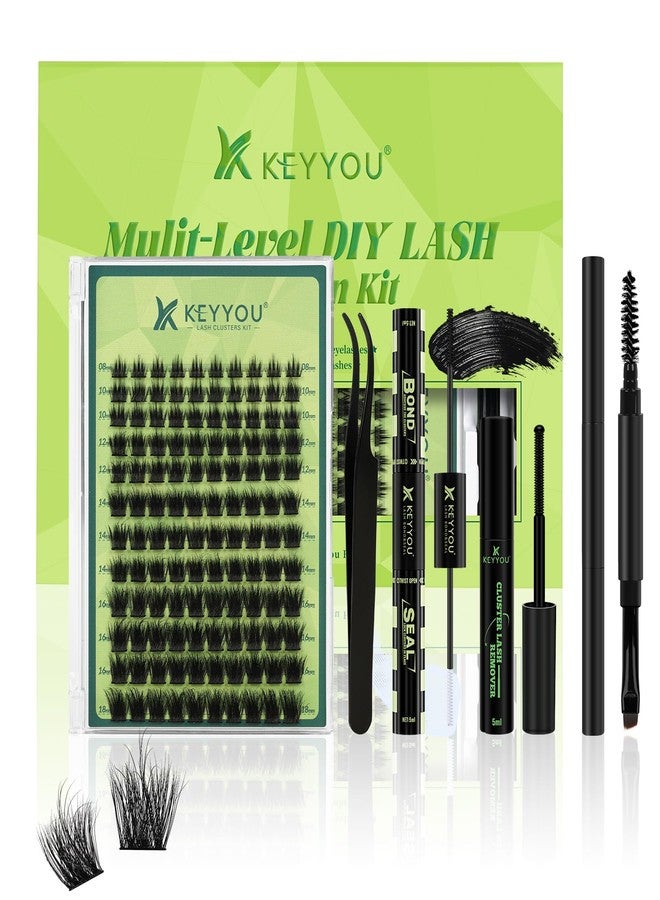 KEYYOU Lash Extension Kit 3D Effect Volume Lash Clusters Kit 120pcs D Curl Waterproof Kit DIY Eyelash Extension Kit with Bond and Seal Lash Glue Remover Lash Applicators (Kit-PuffSilk V3D05-8-18MIX) - Image 1