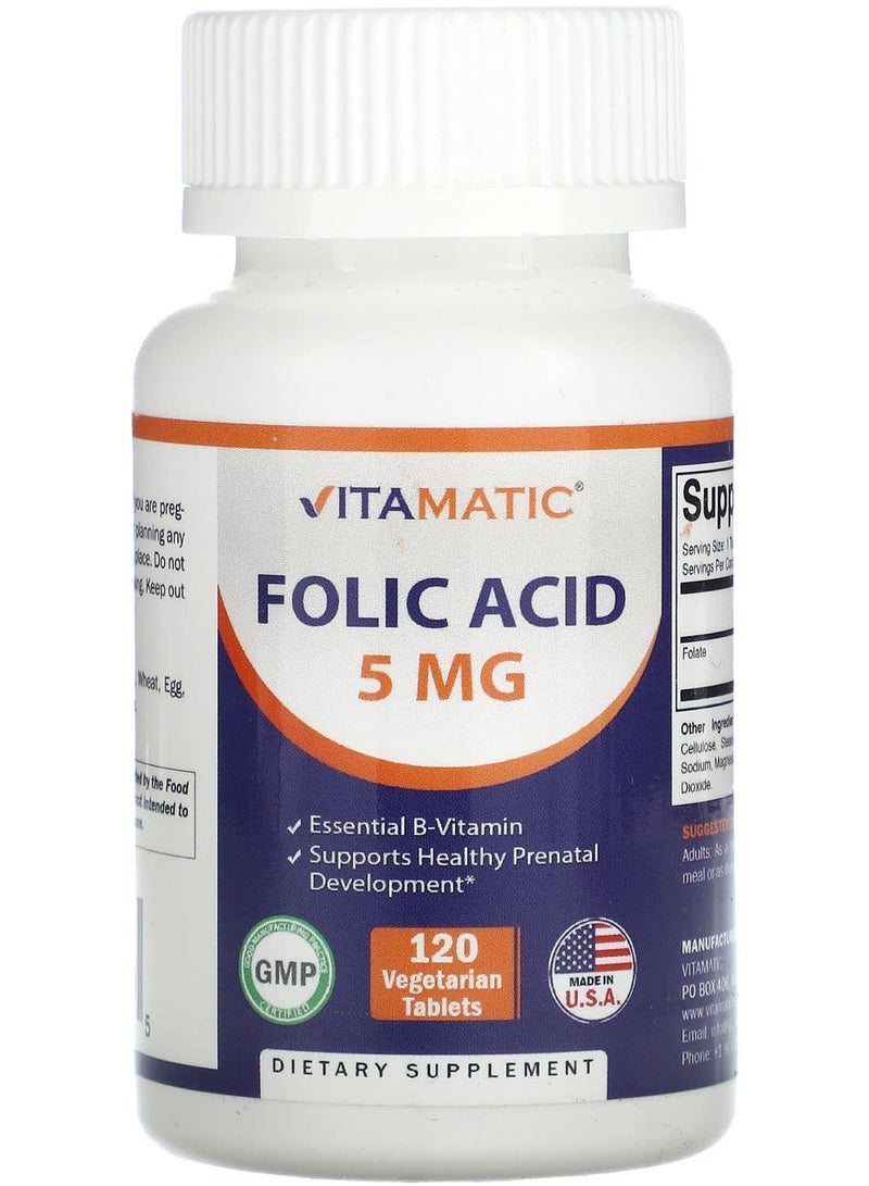 Vitamatic Folic Acid , 5 mg , 120 Vegetarian Tablets