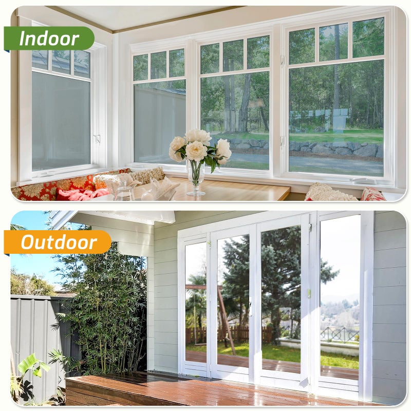LUTE One Way Window Privacy Film, Window Tint for Home, Sun Blocking UV Heat Blocker, See Out Not in Reflective Mirror Film, Removable Static Cling Glass Door Coverings, Silver, 17.5" x 78.7" - Image 3
