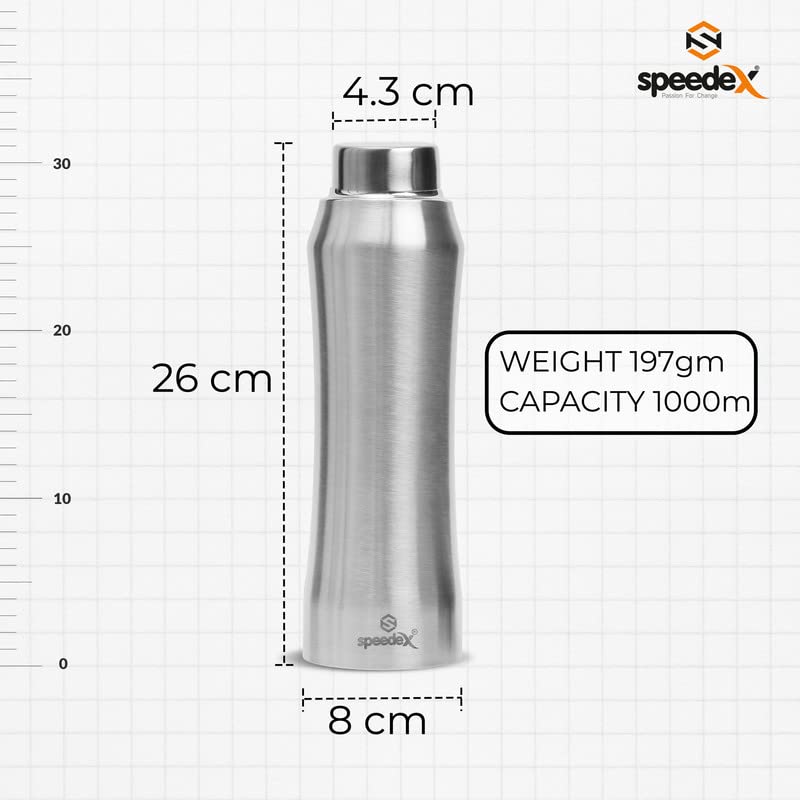 Speedex Stainless Steel Matt Water Bottle 1 Litre with Steel Cap – Leak-Proof, Durable, Lightweight | Ideal for Kids, Adults, Office, School, Travel | Pack of 2, Set of 2, Combo of 2 (1000ml Each) - Image 4