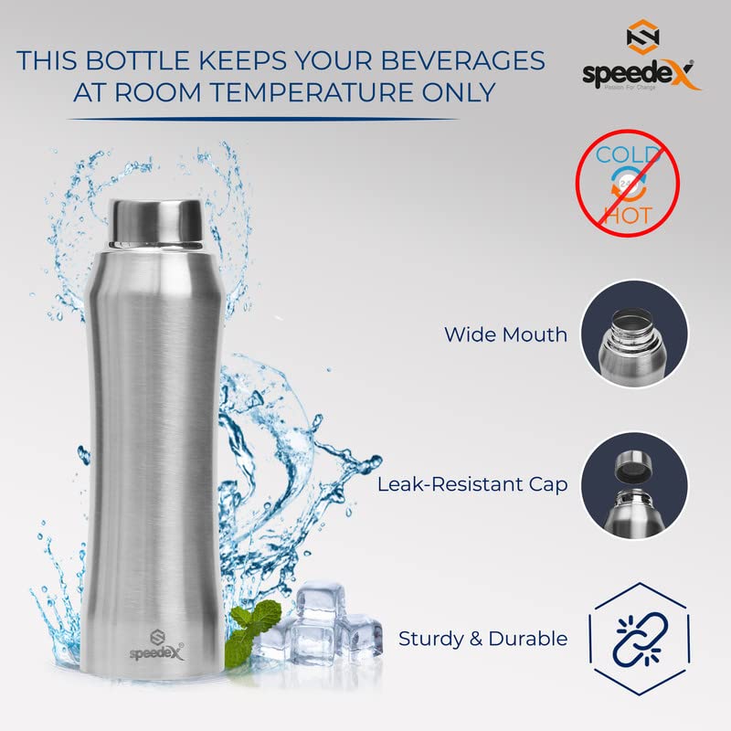 Speedex Stainless Steel Matt Water Bottle 1 Litre with Steel Cap – Leak-Proof, Durable, Lightweight | Ideal for Kids, Adults, Office, School, Travel | Pack of 2, Set of 2, Combo of 2 (1000ml Each) - Image 5