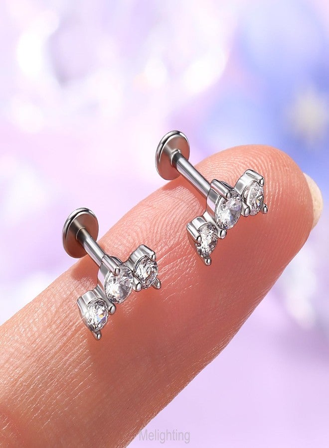 Melighting 16G Internal Thread Tragus Piercing Jewelry Stainless Steel 316L Helix Earring Clear CZ Flat Back Lip Labret Cartilage Stud 6 mm - Image 3