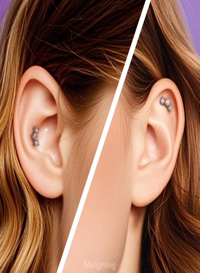 Melighting 16G Internal Thread Tragus Piercing Jewelry Stainless Steel 316L Helix Earring Clear CZ Flat Back Lip Labret Cartilage Stud 6 mm - Image 2