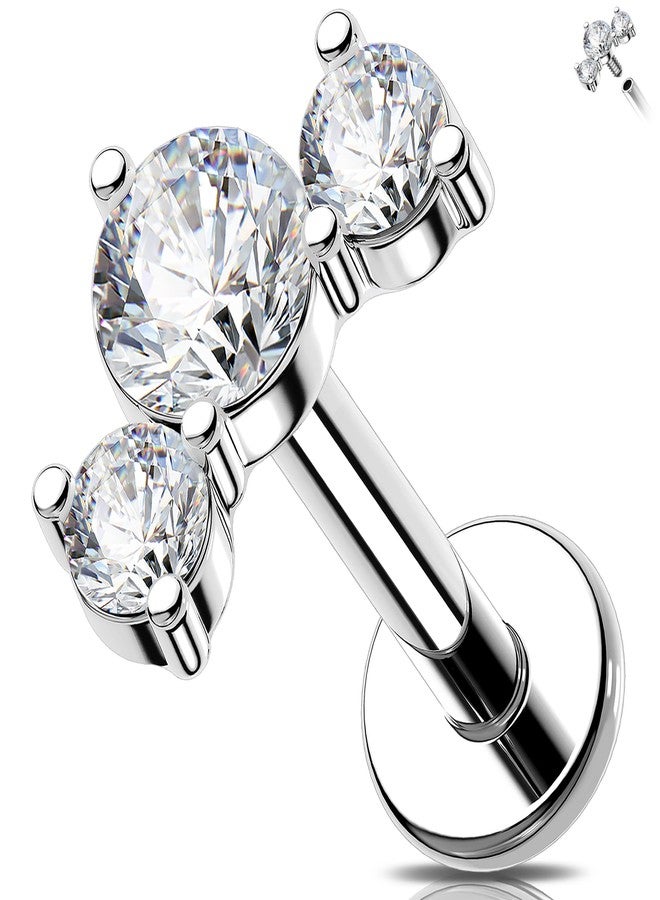 Melighting 16G Internal Thread Tragus Piercing Jewelry Stainless Steel 316L Helix Earring Clear CZ Flat Back Lip Labret Cartilage Stud 6 mm - Image 1