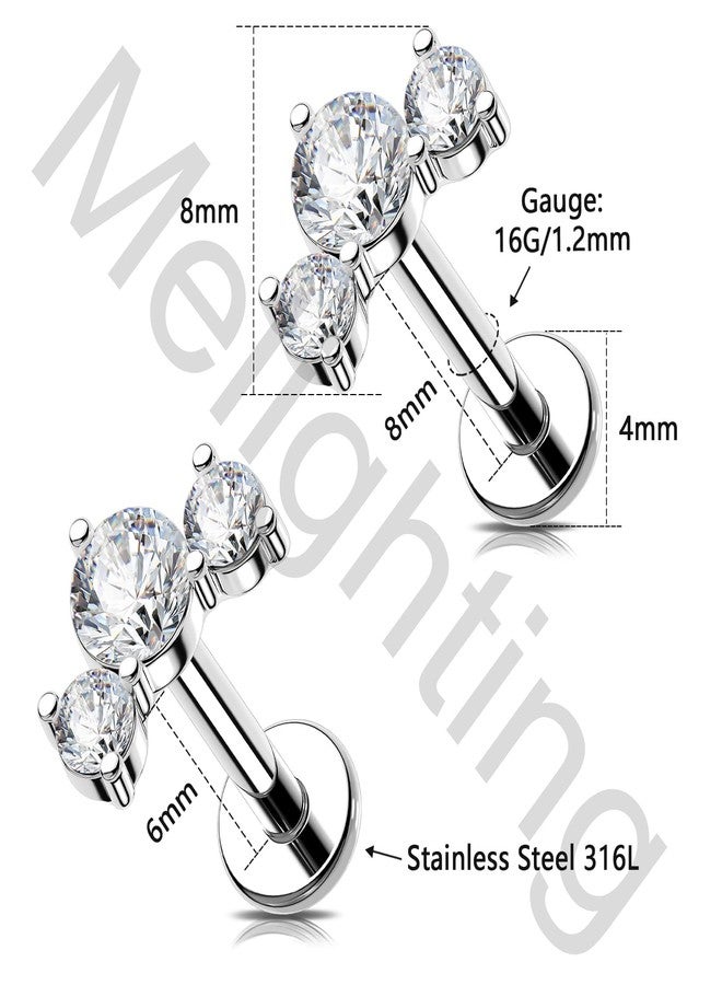 Melighting 16G Internal Thread Tragus Piercing Jewelry Stainless Steel 316L Helix Earring Clear CZ Flat Back Lip Labret Cartilage Stud 6 mm - Image 4
