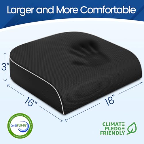 SweetSlubr Seat Cushion for Tailbone Pain Relief Office Chair Cushion Memory Foam Large Cushion with NonSlip Cover for Soft Support at Office Chair Car Seat Airplane Floor Pillow BlackLarge - Image 3