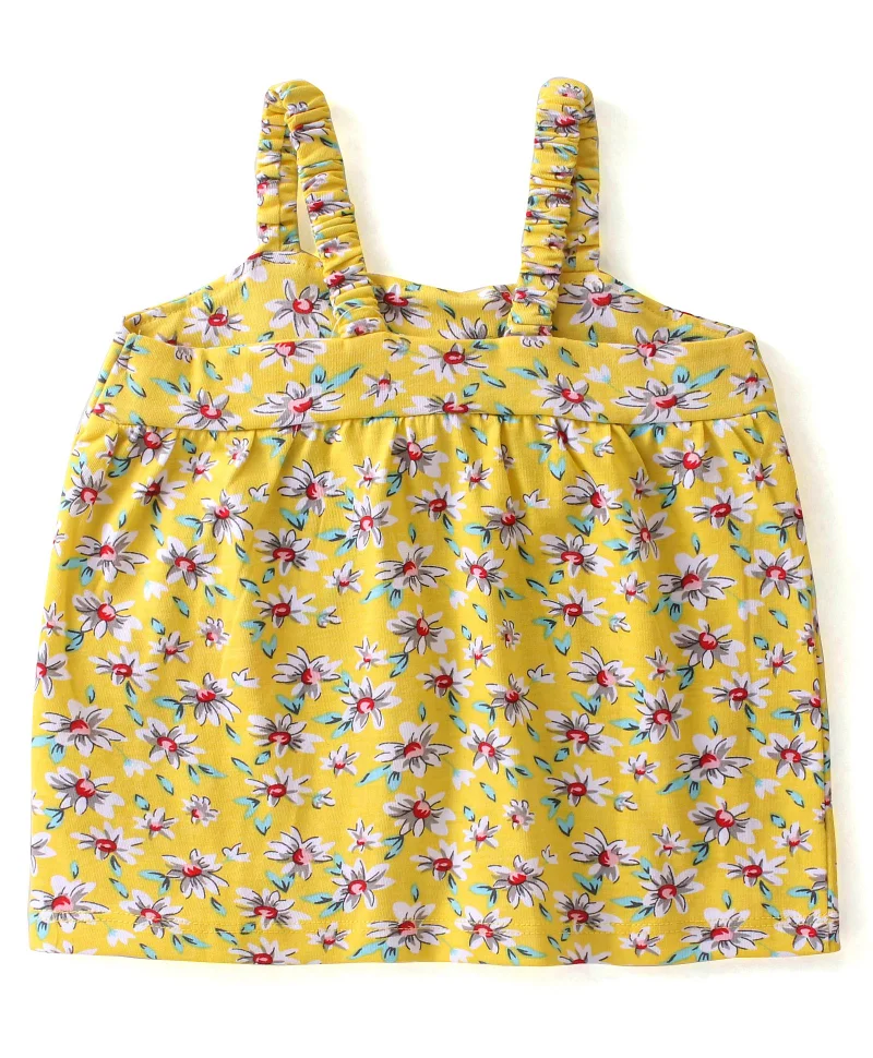 babyhug Babyhug 100% Cotton Knit Sleeveless Top with Floral Print - Yellow