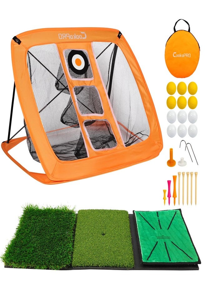 CookoPRO Golf Chipping Net Set,Pop Up Net with Durable Rubber Training Mat,10 Golf Tees,6 Practice Balls,6 Foam Balls and Carry Bag for Indoor & Outdoor Game - Image 1