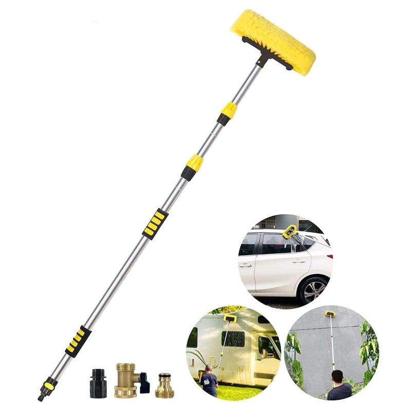 Buyplus 5-12 Foot (20 ft Reach) Car Wash Brush with 12-Inch Soft Bristle, On/Off Switch Telescopic Car Truck Boat Washing Brush with Hose Attachment for Cleaning RVs, House Siding, Floors and More! - Image 1