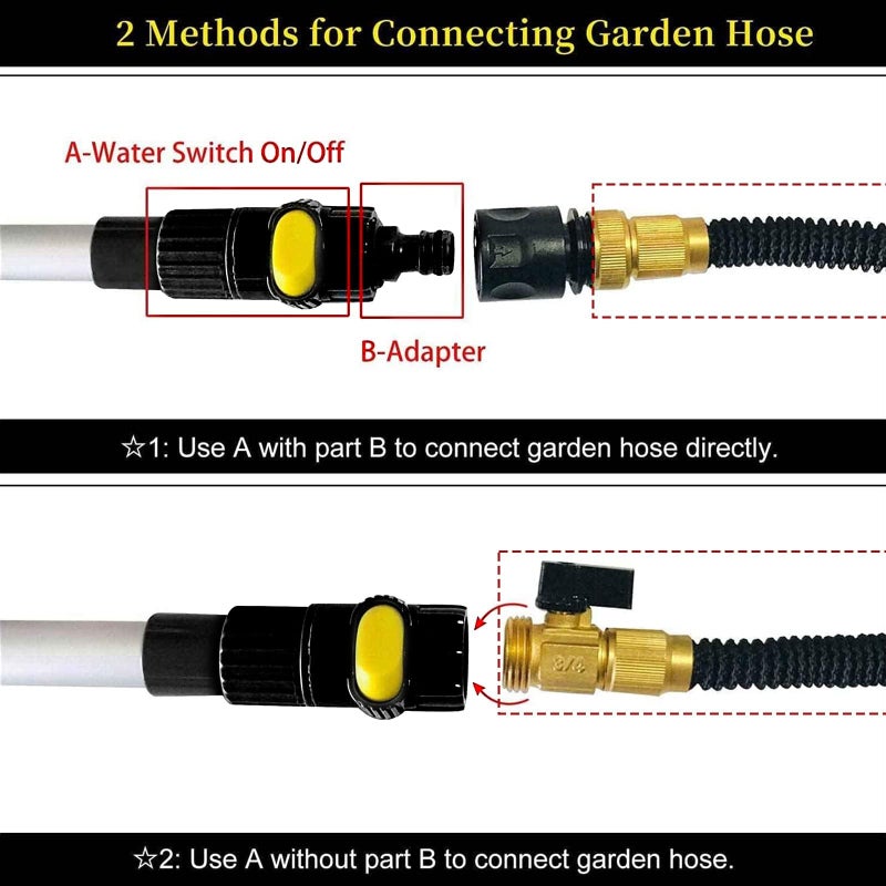 Buyplus 5-12 Foot (20 ft Reach) Car Wash Brush with 12-Inch Soft Bristle, On/Off Switch Telescopic Car Truck Boat Washing Brush with Hose Attachment for Cleaning RVs, House Siding, Floors and More! - Image 5